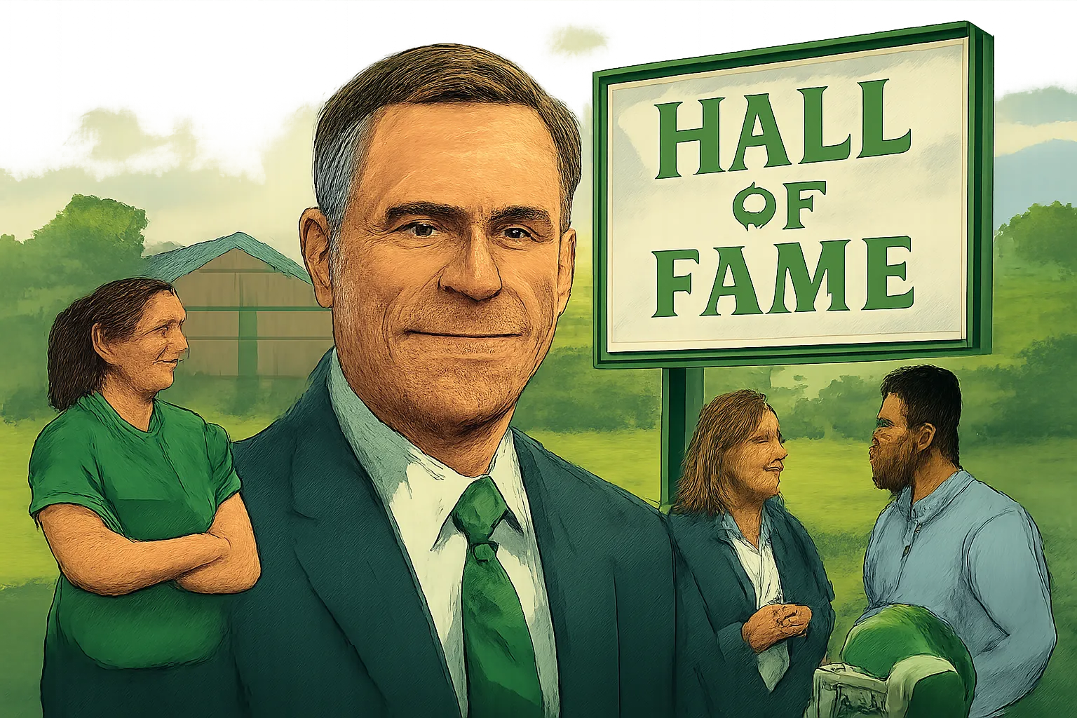 AI-generated editorial illustration for: Mercyhurst names 15 coaches, contributors to 2027 Athletics Hall of Fame class
